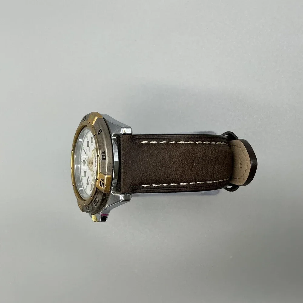 Freestyle Mens Watch 40mm White Dial Brown Leather Rotating Bezel New Battery